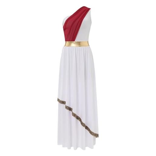 Miutii abito da donna dea greca costume vestito greco bianco a spalla singola toga antica eldes abito vestito romano, rosso vivo, s