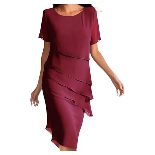 DaPongZhi vestito donna a maniche corte di chiffon, vestiti donna estivo abito casual in girocollo, gonna lunga con orlo irregolare, gli abiti da cocktail, abito lungo donna elegante