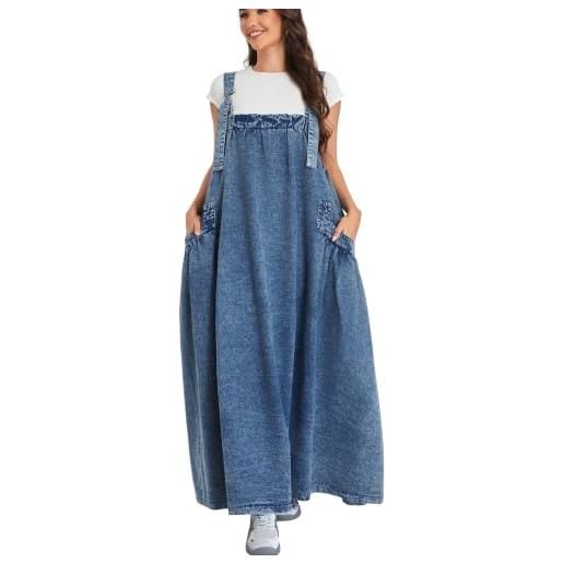 EXPOING abito da donna in denim largo, lunghezza massima, spalline regolabili, orlo largo