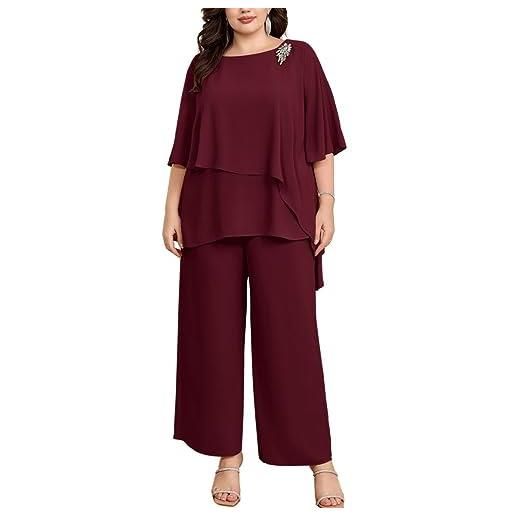 Hanna Nikole plus size madre della sposa pantaloni abiti 2 pezzi chiffon set increspature strati di matrimonio guest outfit