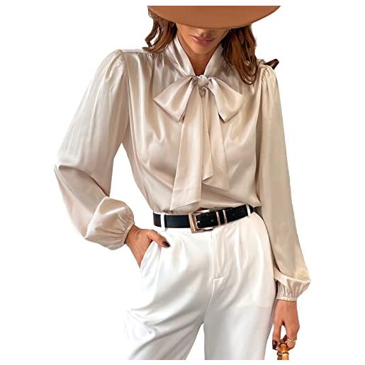 CUPSHE camicia in raso da donna con papillon, maniche lunghe, collo alto lucido, camicetta casual da lavoro