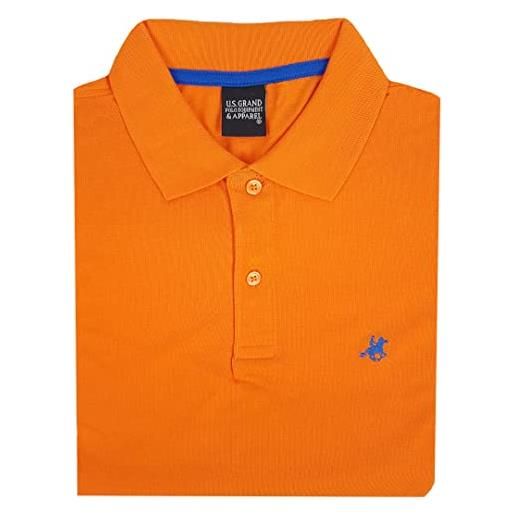 U.S. Grand Polo Equipment & Apparel polo uomo manica corta 100% cotone taglie forti tinta unita xxxl xxxxl 5xl 6xl (3xl - arancio)