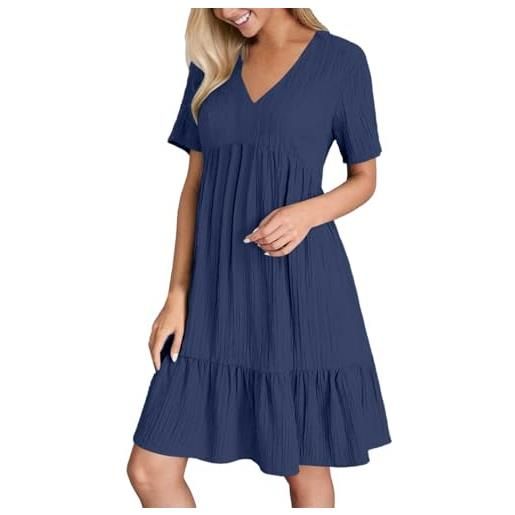LKRSEEF abiti estivi donna vestiti abitino primaverile mare vestito cotone casual estivo abito elegante in lino boho chic dresses leggero corto abbigliamento summer for women blu navy m