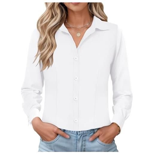 IECCP camicia da donna a maniche lunghe slim aderente formale abbottonata camicie elasticizzate senza pieghe camicetta da lavoro executive office casual top da donna 2025