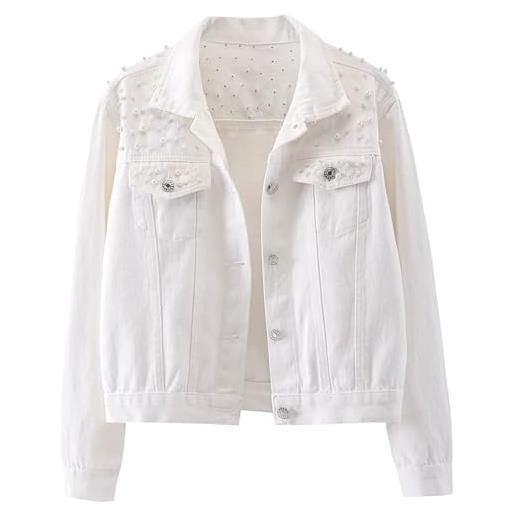 Cocila giacca di jeans oversize da donna con perle ricamate e perline attacco giganti vestiti giubbotto pelle rosso donna felpe pelo interno camicia a quadri rossa piumino sportivo imbottita