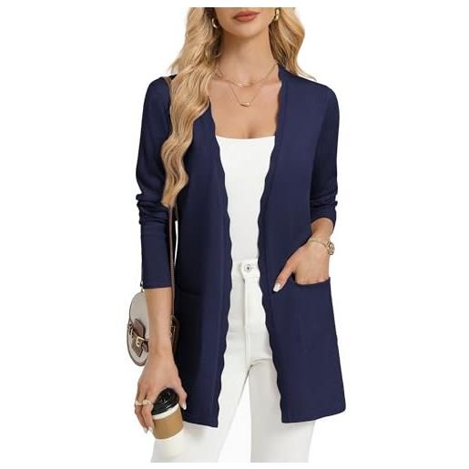 GRACE KARIN cardigan da donna, lungo, estivo, a maniche lunghe, con scollo | elegante cardigan aperto sul davanti con tasche, leggero e traspirante, perfetto per le giornate calde