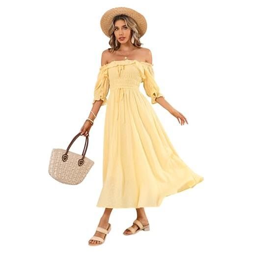 R.Vivimos donne abito casual bohémien mezza manica scollo quadrato vestito lungo midi elegante da spiaggia