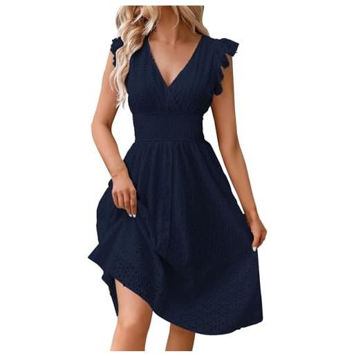Generic abito da donna, estivo, sexy, da cocktail, da donna, con scollo a v, stile boho, leggero e arioso, elegante, tinta unita, elegante, stile swing, casual, da spiaggia