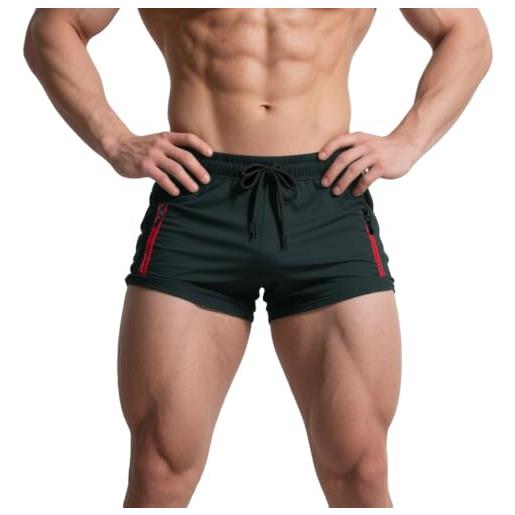 Muhshoiy costume da bagno uomo pantaloncini sportivi da uomo pantaloni corti da corsa con taschino e coulisse calzoncini da surf sulla spiaggia con fodera in cotone e tasche grigio m