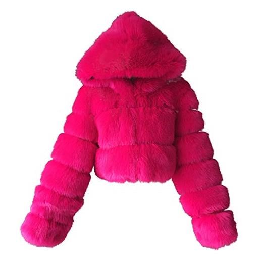 TDEOK cappotto invernale da donna, elegante, caldo, giacca invernale nera, corta, giacca in pelliccia sintetica, giacca corta in pelliccia sintetica
