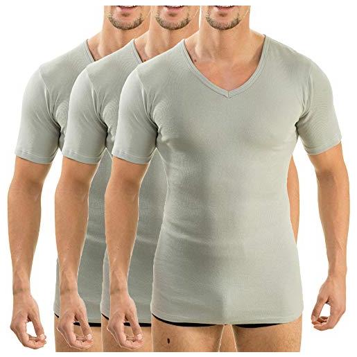 HERMKO 4880 maglia da uomo business a manica corta, con scollo a v, canottiera manica a 1/4, 100% cotone, testata tossicologicamente - confezione da 3 pezzi, größe herren: 7 (xxl), farbe: grigio