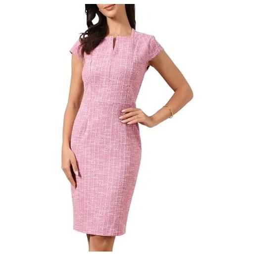 Allegra K donna abito in tweed scollo quadrato business casual elegante | manica corta lunghezza al ginocchio tubino da lavoro ufficio elegante