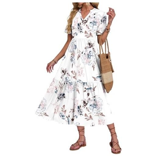 AUSELILY vestito lungo estivo donna manica corta a volant scollo v