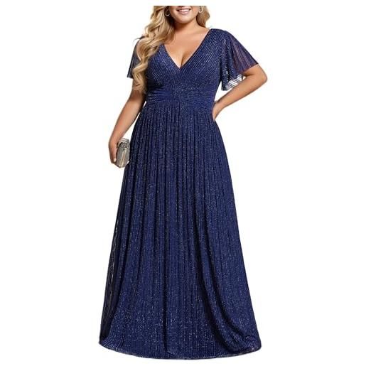 Ever-Pretty abito da sera lungo per donna, maniche a volant, scintillante, plissettato, scollo a v, vita impero, elegante ee11961-p