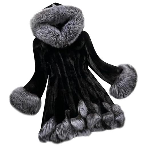 ThiCc giacche da donna in pelliccia sintetica leopardato cappotto lungo cappotto lungo in visone giacca sherpa pelosa vestiti da donna popolari 2023, nero , 5xl