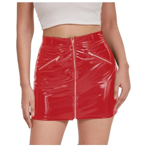 Hearttouch gonna sexy da donna a vita alta in pelle pu, gonne a matita slim in similpelle, minigonna elasticizzata, gonna in pelle bodycon, gonne gogo clubwear, b rosso. , s
