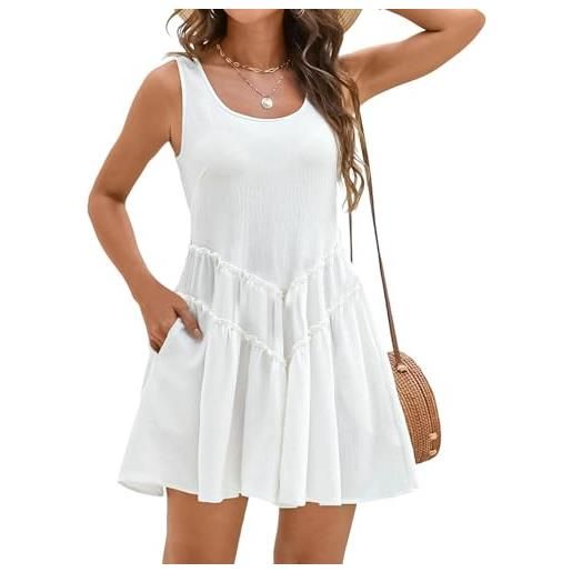 Satohom abito estivo donna casual scollo a rotondo vestiti elegante senza maniche abiti cotton comodo vita alta beach dress jacquard vestiti da spiaggia con tasche midi vestito prendisole