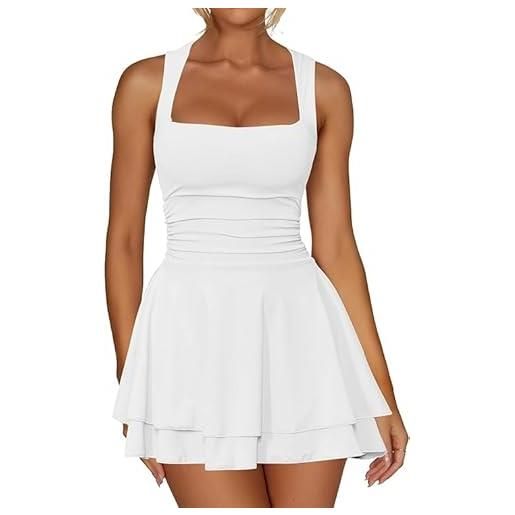 Sukiglam vestito donna estivo sexy mini abito senza maniche scollo quadrato vestito corto da discoteca elegante abiti a pieghe casual vita alta a line vestiti aderente curvy per cocktail sera festa