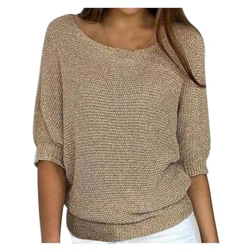 Generisch maglia da donna con scollo rotondo, elegante camicetta con maniche a 3/4 per ufficio e aria condizionata