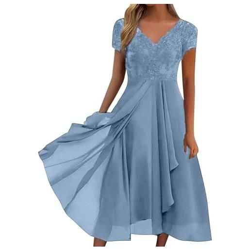 Generico donna vestito elegante lungo abito da sera scollo a v manica corta stampa chiffon vestiti curvy aderente abito estivo taglie forti abito maxi abiti da cerimonia a-linie abito da cocktail regalo