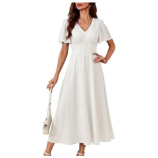 GRACE KARIN abito donna scollo v maniche corte a volant schiena quadrata vestito linea a casual elegante