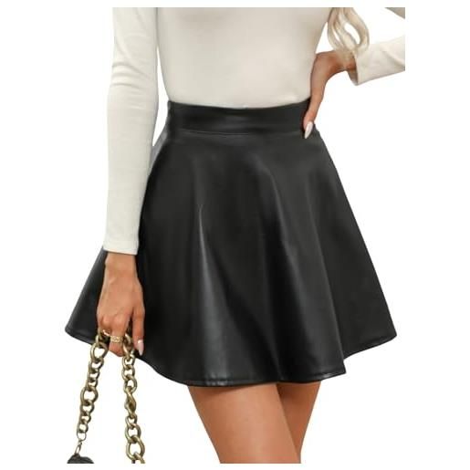 CUPSHE - gonna da donna in similpelle con vita alta, linea a, corta, mini gonna da tempo libero, vita alta, da party, stile skater, nero , xs