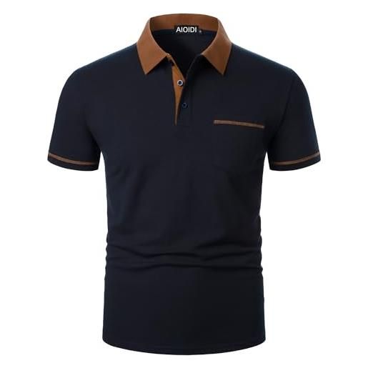 AIOIDI polo uomo manica corta checkerboard collo a righe shirts, blu 1, m