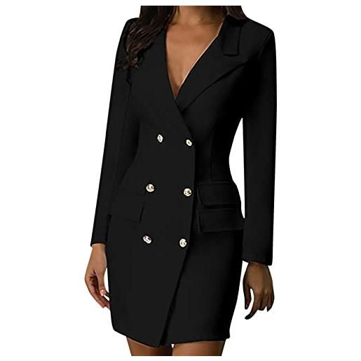 Generisch abito a matita, elegante, da donna, a maniche lunghe, con scollo a v, da lavoro, a doppio petto, da ufficio, con colletto a risvolto, slim fit, tubino curvy, elegante