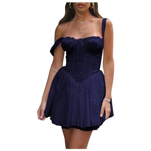 Dubute abito estivo da donna con volant, stile boho, con spalline sottili, scollo quadrato, babydoll, mini abito da spiaggia
