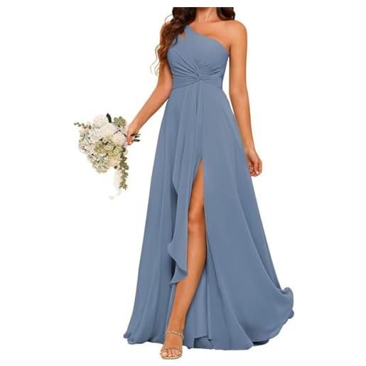 BRIGOW abito da damigella d'onore da donna in chiffon per matrimonio con spacco, abiti da ballo, abiti da cocktail, pieghettato, taglie forti, blu ardesia. , 54