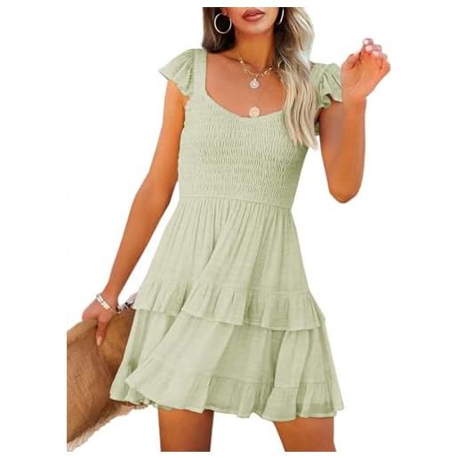Imily Bela - abito estivo da donna, con ruche, senza maniche, mini abito, smerlato, linea a, vita alta, scollo a u, verde chiaro, s