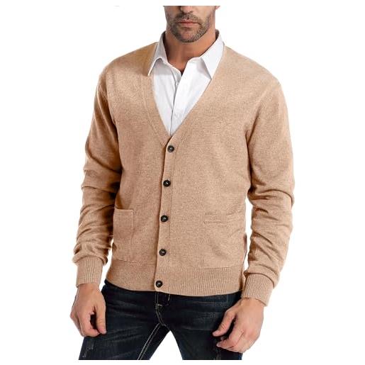 Kallspin maglione da uomo cardigan con scollo a v in lana(caffè, xl tall)