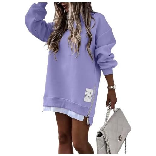 ThiCc abito felpa oversize da donna - pullover casual girocollo a maniche lunghe con spacchi laterali con cerniera vestibilità comoda e ampia mini abito trendy abbigliamento per il tempo libero outfit
