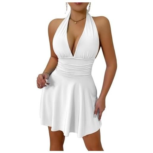 Sukiglam vestito donna sexy senza schienale mini abito estivo senza maniche scollo a v vestito da sera elegante vita alta bodycon abiti a pieghe casual swing vestiti aderente per discoteca cocktail