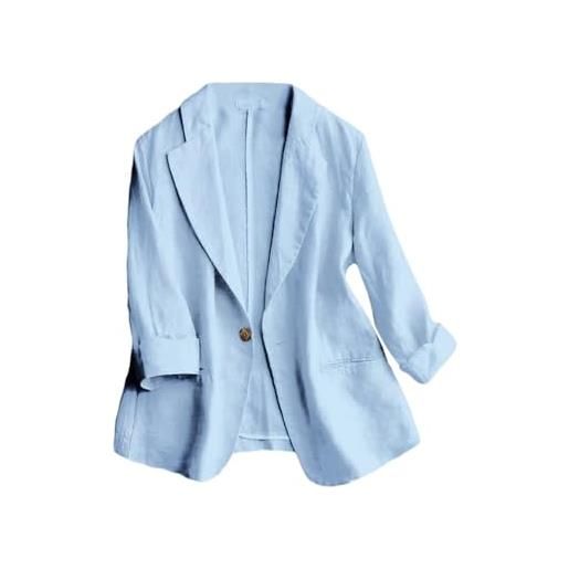 IDEALSANXUN blazer da donna in lino con maniche a 3/4, blazer leggero per primavera ed estate