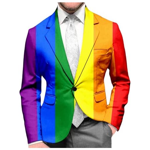 BIKETAFUWY abiti e giacche uomo lgbt arcobaleno a righe blazer uomo gay pride month colore neon giacca colorata giacca blazer stampato rainbow blazer lavoro festa discoteca carnevale cappotti lgbtq cappotto, #01