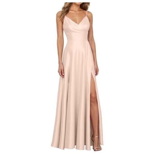 Vhersily abito da sera donna elegante, con scollo a v, spalline sottili, linea a, in raso, con spacco, da feste, discoteche, serate danza, abiti aderente, vestito damigella, per luna di miele