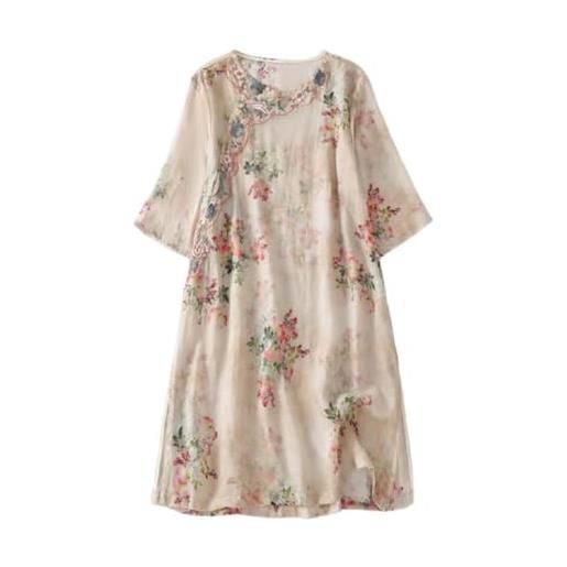 PRINCESS BRIDE abito cheongsam estivo con stampa in lino a 3/4, abito vintage slim fit con spacco laterale a08, multicolore, l