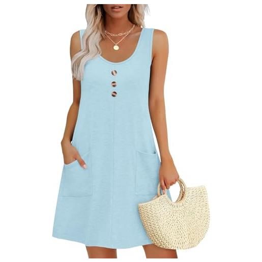 MOLERANI abiti estivi da donna abiti a girocollo senza maniche casual midi allentati con tasche blu cielo l