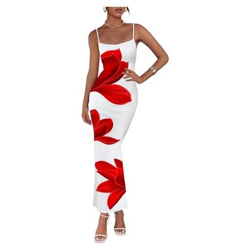 Generic maxi abito floreale da donna estate sexy spaghetti strap slip bodycon mesh abiti da vacanza da spiaggia (bianco, s)
