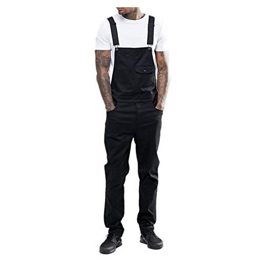 JINNELLE salopette da uomo in cotone con bretelle a gamba dritta, nero , s