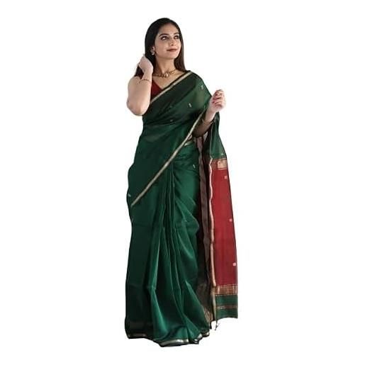 Jaanvi fashion sari da donna in cotone e seta con lavoro zari e camicetta non cucita