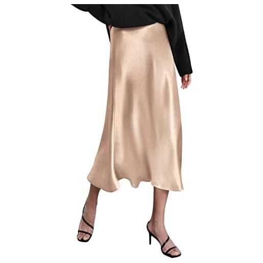 Zeagoo gonna longuette in raso tinta unita elegante da donna vita elastica gonna a linea gonna lunga casual a vita alta