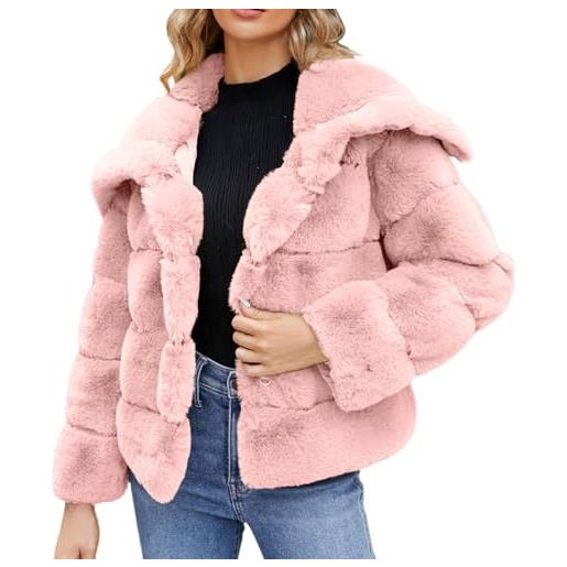 Generico cappotto donna finta pelliccia maglia corta manica lunga caldo invernale giacca