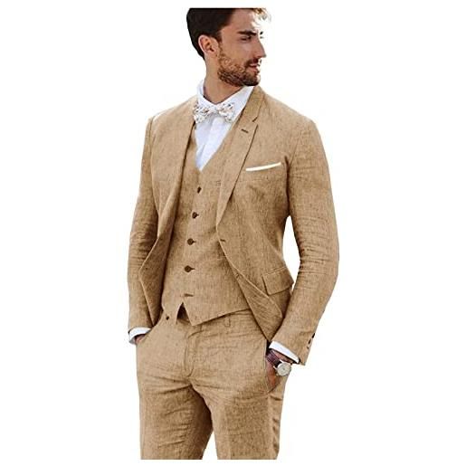 Furuyal - completo in lino, 3 pezzi, stile vintage, retrò, abiti da sposa slim fit, giacca da sposo, smoking, kimly cage, 3xl
