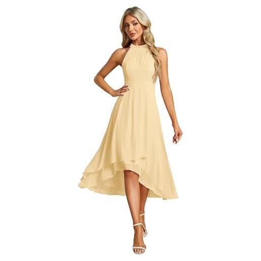 Ever-Pretty abito cerimonia donna spalle scoperte pieghe high low senza maniche chiffon al ginocchio abito da ospite orlo irregolare comodo eg31926