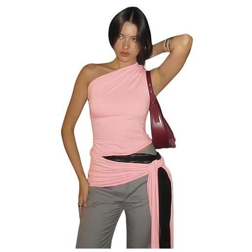 Sukiglam canotta donna elegante top monospalla estive asimmetrico canottiera con cintura senza maniche slim fit canotte sexy maglietta spalla scoperta y2k crop top per feste