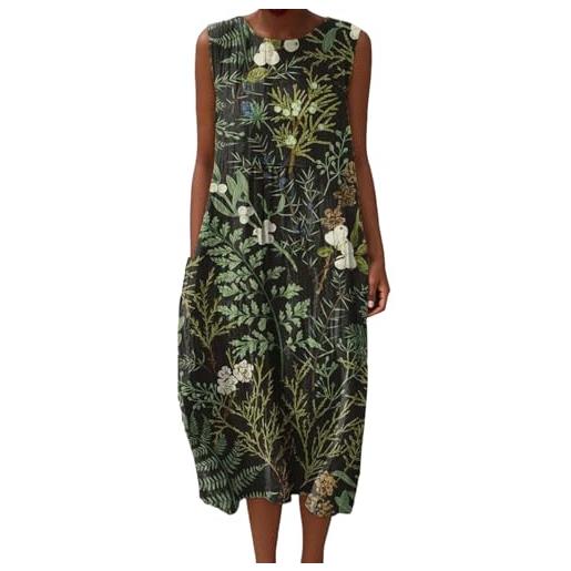 Gienslru abito donna mare 2025 curvy leggero vestiti in lino estivi comodi cotone senza maniche abiti prendisole eleganti vestito casual taglie copricostume abiti corto spiaggia moda