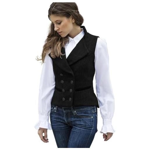CAMDOM gilet da donna vintage anni '50, in tweed, slim fit, con scollo a v, doppiopetto, con tasche, senza maniche, giacche