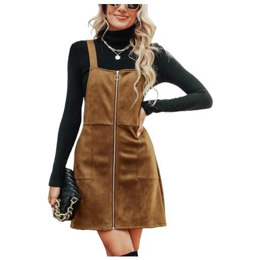 CUPSHE - abito da donna con tasche, scollo quadrato, cerniera, in simil-pelle, abito con bretelle, abito da lavoro, abito casual, mini abito con cerniera, arancio bruciato. , m